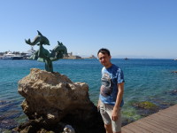 2019.05.31 With 3 dolphins on the waterfront of Rhodes.