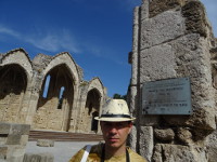 2019.06.01 With a plaque reminding me that I'm at the Church of the Virgin of the Burgh in the city of Rhodes.
