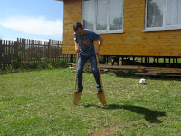 2021.05.23 On self-made stilts while visiting my best friend and classmate Nikolay.