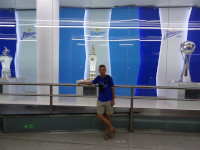 2021.07.11 At Saint Petersburg's “Zenit” metro station with the cups of the football club of the same name, a straight view.