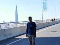 2021.07.11 On the pedestrian Yacht Bridge with the “Lakhta Center” tower in the background.