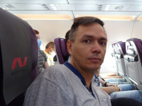 2021.07.25 In the cabin of an Airbus A321 aircraft of the “NordWind” airlines.
