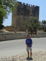 2021.08.01 Against the background of the medieval castle of Kolossi (Κάστρο Κολοσσίου, 1210) on Cyprus, front view.