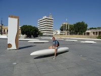 2021.08.02 In the capital of Greek Cyprus, Nicosia (Λευκωσία), on Liberty Square (Πλατεία Ελευθερίας), sitting on some futuristic white bean.