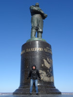 2022-03-16. The pilot's son could not help but take a picture with the Nizhny Novgorod's monument to “Valery Chkalov [he was born in the village of Vasilevo, Nizhny Novgorod province], the great pilot of our time [1904 – 1938], Stalin's falcon [was later cuf off]”.