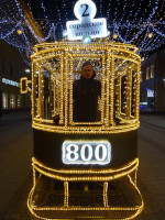 2022-03-16. Only late in the evening the “carriage driver” of the “golden” tram on Bolshaya Pokrovskaya Street in Nizhny Novgorod (Russia) saw how beautiful it was with lighting, and that it was of the route #2 “City Ring” (while 800 is the age of the city).