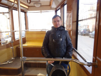 2022-03-17. Inside a tram (this time a real one) of Nizhny Novgorod (Russia), at a strange steering wheel 🤔, more calm, full-face, in a horizontal frame.