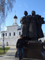 2022-04-15. At a monument to Peter and Fevronia of Murom in Murom (Vladimir region, Russia) itself, between the Trinity and Annunciation monasteries.