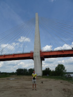 2022-06-10. With one of the impressive pillars of the Murom Bridge over the Oka, when the steel cables of this cable-stayed beauty are clearly visible.