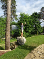 2022-06-13. In Vladimir's private (!) Sosenki Park, I am taking pictures of myself using… a cup of coffee! 😁
