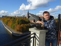 2022-10-09. Love and a dove on the top of the lighthouse by Kneiphof in Kaliningrad (Königsberg), Russia.