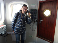 2022-10-09. I am pretending to be calling on the ship's telephone from the “Irbensky” floating lighthouse: happily telling some news.