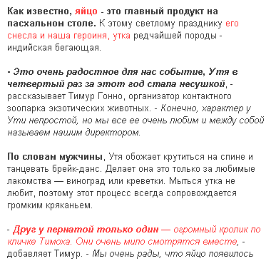 Яйцо снесла утка, друг у неё только один – кролик (г. Владимир)