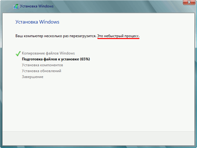 Это небыстрый процесс, установка Windows-то Это небыстрый процесс, установка Windows-то