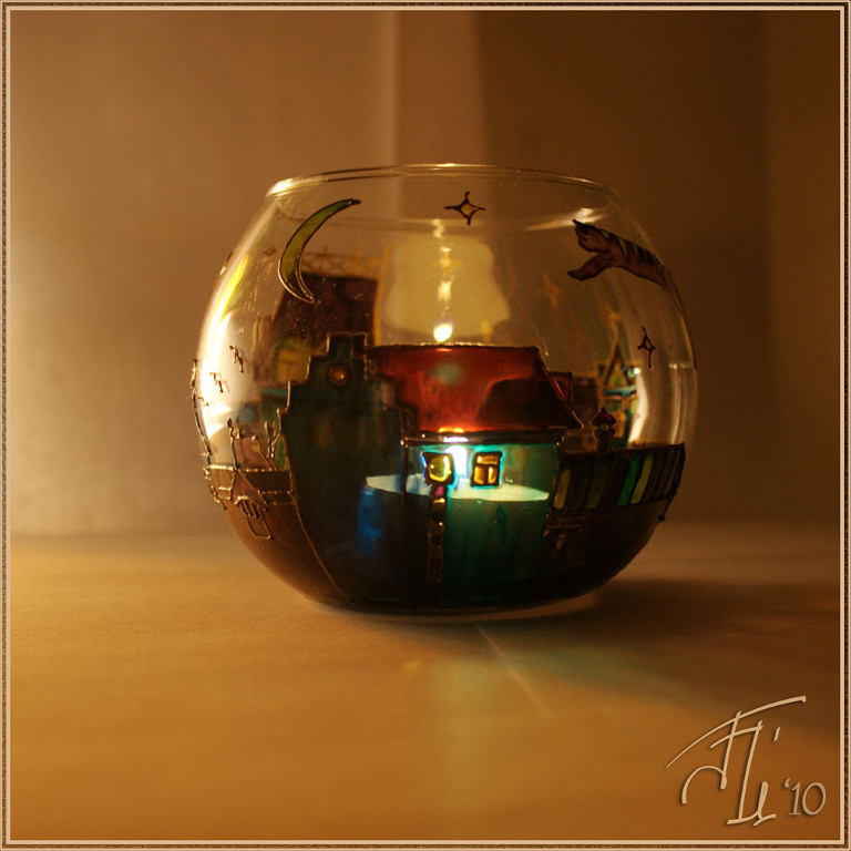 Cat City (view #2) 
(glass painting, 2010)