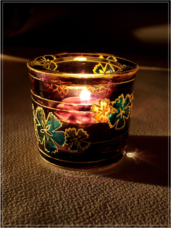 Cornflower Candlestick 
(glass painting, 2010)