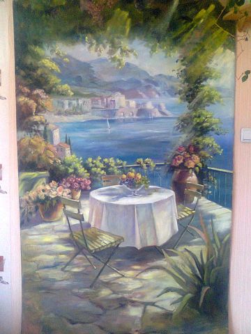 By the Sea 
(fresco, wall painting; fiberboard of 250 x 120 cm, priming, oil painting; year of 2014)