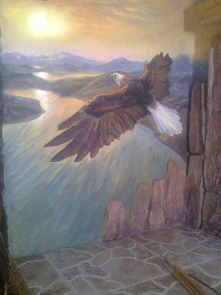 Eagle Flying 
(stove fragment of 80 x 90 cm, bas-relief of heat-resistant mix, art oil; year of 2015)
