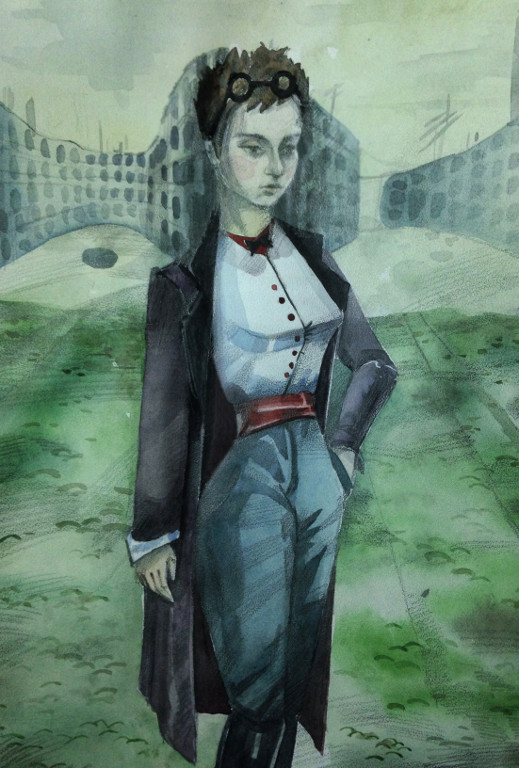 Self-Portrait in the Style of the “Glass Harmonic” Animation Movie 
(paper, water colors, pen)