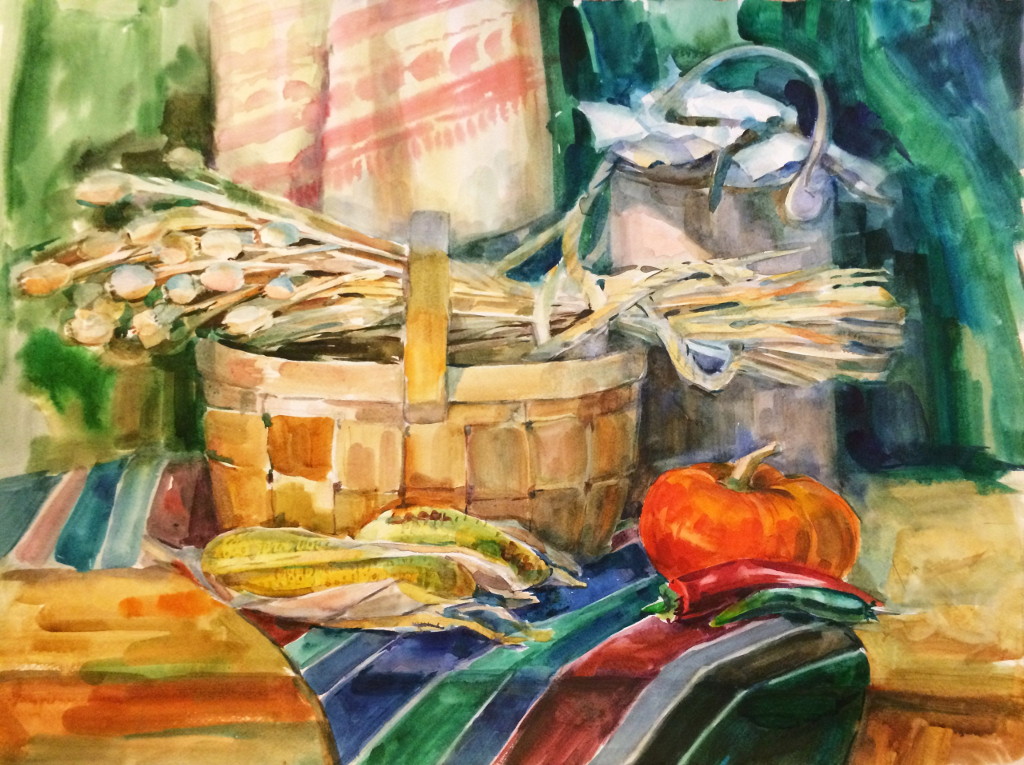 Still-Life with Pumpkin 
(paper, water-color, wet-on-wet)
