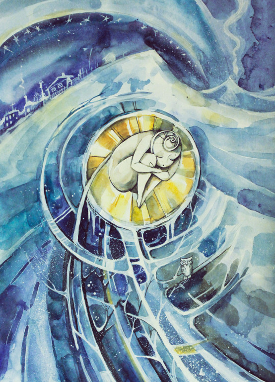 Winter-Man 
(paper, water color, gel pen)
