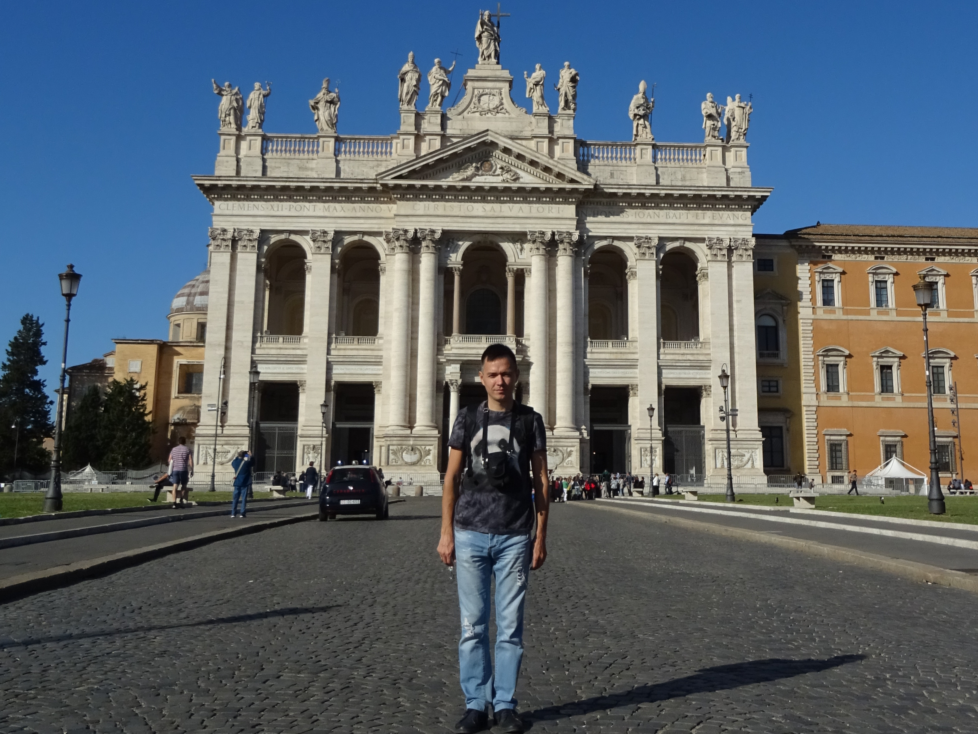 2019.10.05 In front of the Cathedral of Saint John the Baptist in the Lateran (Basilica di San Giovanni in Laterano), one of the 4 major/papal basilicas of Rome, with the the cathedra of the Roman bishop and the Papal throne.