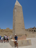 2022.08.21 With an unidentified obelisk (not the biggest) in the Karnak Temple (Ipt-swt) complex, it seems to be next to the same Sacred Lake that is a pond.