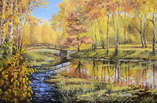 River in Autumn Forest 
(canvas of 50 x 40 cm, oil painting; year of 2015)