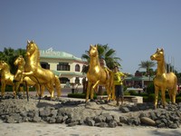 Территория гостиничного комплекса Golden 5 City. На самом деле золотых коней там 5 штук – по названию гостиничного комплекса. Нашёлся конь и для Ратмира. 😊