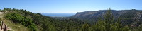 Эгейская панорама Родоса (Ρόδος), вид с высокогорной дороги на стороне острова, омываемой Эгейским морем (Αιγαίο πέλαγος).