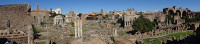 Панорама Римского форума (Forum Romanum) с высоты остатков гигантской библиотеки храма Августа (Bibliotheca Templi Augusti) или дворца Тиберия (Bibliotheca Domus Tiberianae).