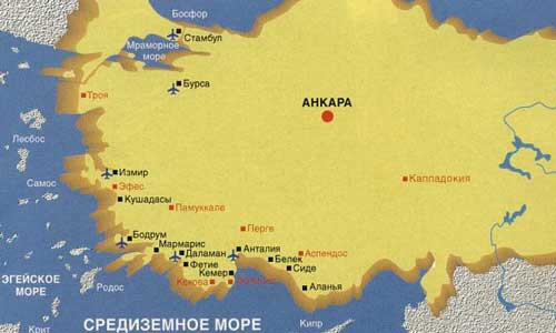 Карта курортов Турции