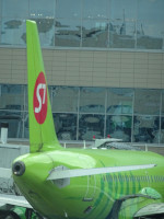 Никто не будет отрицать, что фирменная раскраска («ливрея») самолётов авиакомпании “S7 Airlines” / «Сибирь» пусть и «кислотная», но узнаваемая. Хотя её самолёты нередко встречаются не только в российских аэропортах, но и за рубежом, до этой фотографии мне ни разу не довелось полетать на зелёных. 🙁