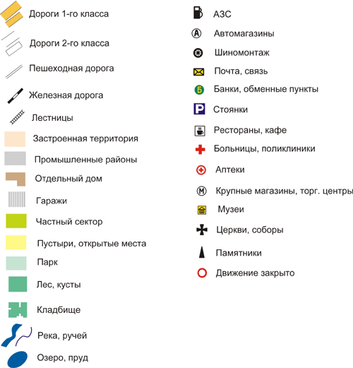 Условные обозначения карты города Владимира